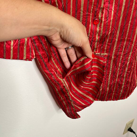 Victoria's Secret Satin Sleep Shirt Dress Long Sleeve Button Down Striped Red S - Picture 5 of 8